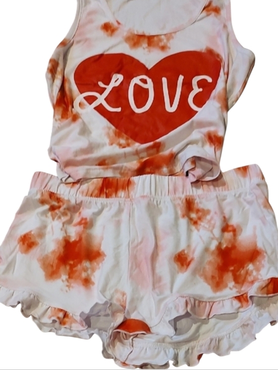 unsure Other - Red and White Tie-Dye Love Tank and Shorts Pajama Set